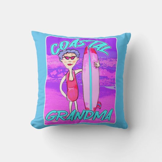 沿岸おばあちゃんビーチトレンドカートゥーンサーファー クッション (正面)