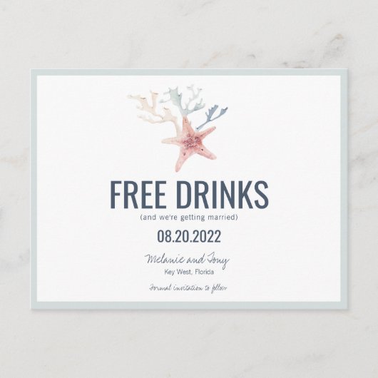 沿岸おもしろいビーチ結婚式の日付の保存 案内ポストカード (正面)