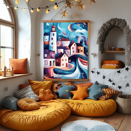 沿岸お洒落村のアートワーク 吊り下げ型タペストリー