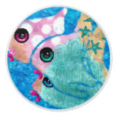 沿岸お洒落魚ビーチ航海のティール（緑がかった色）ピンク セラミックノブ (正面)