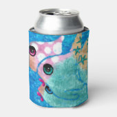 沿岸お洒落魚ビーチ航海のティール（緑がかった色）ピンク 缶クーラー (缶正面)