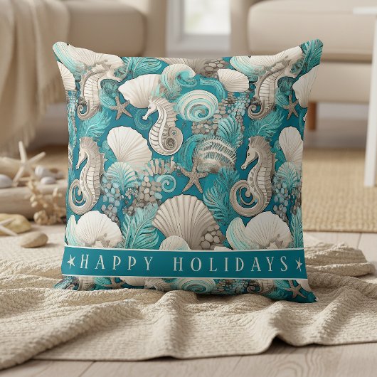 沿岸のはっきりしたクリスマスの木馬パターン#4 ID1009 クッション