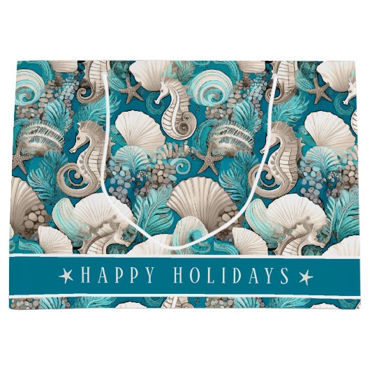 沿岸のはっきりしたクリスマスの木馬パターン#4 ID1009 ラージペーパーバッグ (正面)