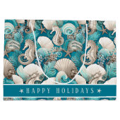 沿岸のはっきりしたクリスマスの木馬パターン#4 ID1009 ラージペーパーバッグ (裏面)