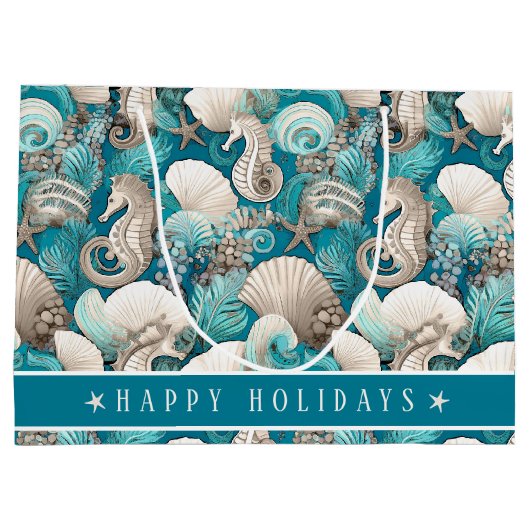 沿岸のはっきりしたクリスマスの木馬パターン#4 ID1009 ラージペーパーバッグ (裏面)