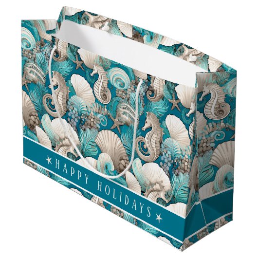 沿岸のはっきりしたクリスマスの木馬パターン#4 ID1009 ラージペーパーバッグ (裏面アングル)