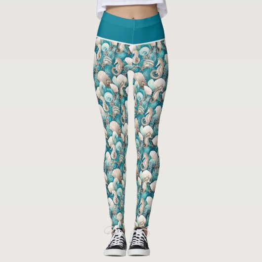 沿岸のはっきりしたクリスマスの木馬パターン#4 ID1009 レギンス (正面)