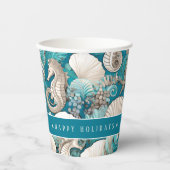 沿岸のはっきりしたクリスマスの木馬パターン#4 ID1009 紙コップ (正面)