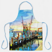 沿岸のエビのボートでサンセットパインタリー エプロン (正面)