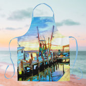 沿岸のエビのボートでサンセットパインタリー エプロン