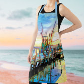 沿岸のエビのボートでサンセットパインタリー エプロン