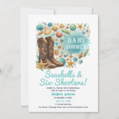 沿岸のカウガール シーシェル ベビーシャワー ティール 招待状 (正面)
