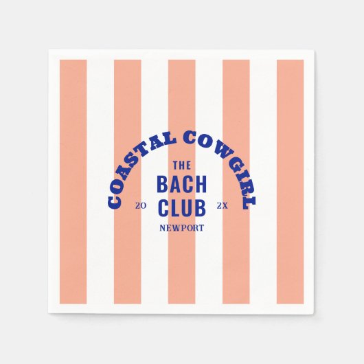 沿岸のカウガール バッハ クラブ ピンク カバナ ストライプ スタンダードカクテルナプキン (正面)