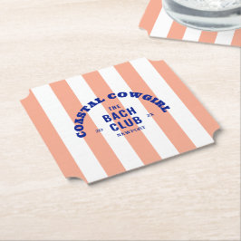 沿岸のカウガール  バッハ クラブ ピンク カバナ ストライプ ペーパーコースター