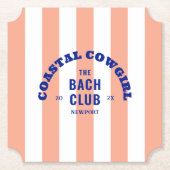 沿岸のカウガール バッハ クラブ ピンク カバナ ストライプ ペーパーコースター (正面)