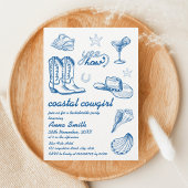 沿岸のカウガール、青い手書きのバチェロレッテ 招待状