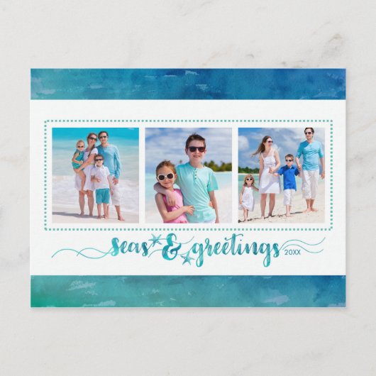 沿岸のクリスマスの海と挨拶4枚の写真 シーズンポストカード (正面)