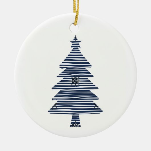 沿岸のクリスマスツリー航海のの船の車輪 セラミックオーナメント (正面)