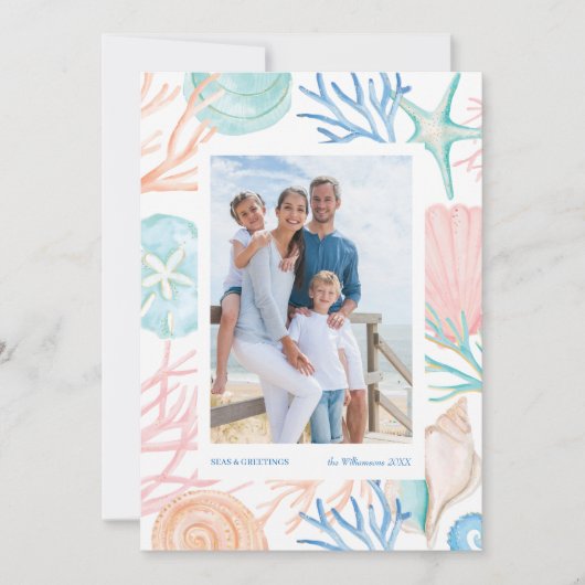 沿岸のクリスマスビーチ水の色シーシェルフォト シーズンカード (正面)