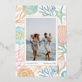 沿岸のクリスマスビーチ水の色シーシェルフォト 箔シーズンカード (正面)