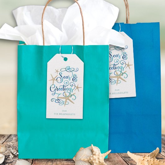 沿岸のクリスマス季節のごあいさつエレガントスクリプト ギフトタグ