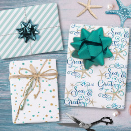 沿岸のクリスマス季節のごあいさつスクリプト ラッピングペーパーシート