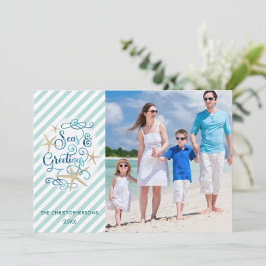 沿岸のクリスマス季節のごあいさつ写真ストライプ写真 シーズンカード (スタンド正面)