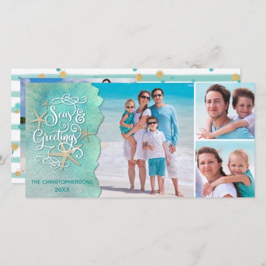 沿岸のクリスマス季節のごあいさつ4枚の写真 シーズンカード (正面/裏面)