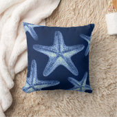 沿岸のシックなビーチの素朴な青い航海のヒトデ クッション (ブランケット)