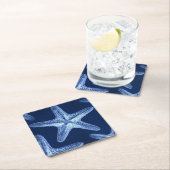 沿岸のシックなビーチの素朴な青い航海のヒトデ スクエアペーパーコースター (インサイチュ)