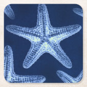 沿岸のシックなビーチの素朴な青い航海のヒトデ スクエアペーパーコースター (正面)