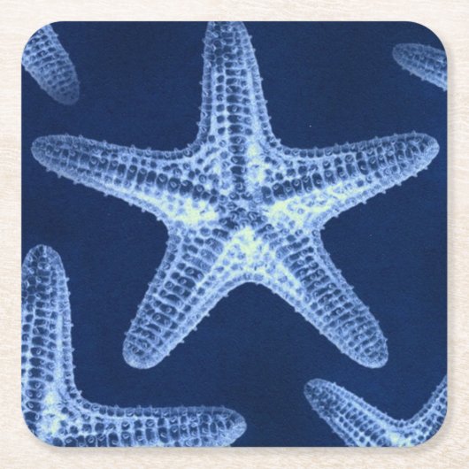 沿岸のシックなビーチの素朴な青い航海のヒトデ スクエアペーパーコースター (正面)