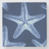 沿岸のシックなビーチの素朴な青い航海のヒトデ ストーンコースター (正面)