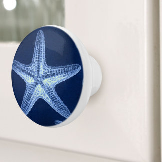沿岸のシックなビーチの素朴な青い航海のヒトデ セラミックノブ