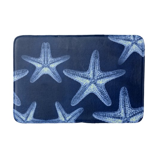 沿岸のシックなビーチの素朴な青い航海のヒトデ バスマット (正面)
