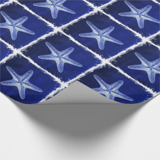 沿岸のシックなビーチの素朴な青い航海のヒトデ ラッピングペーパー (角)
