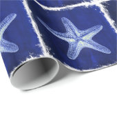 沿岸のシックなビーチの素朴な青い航海のヒトデ ラッピングペーパー (ロールコーナー)