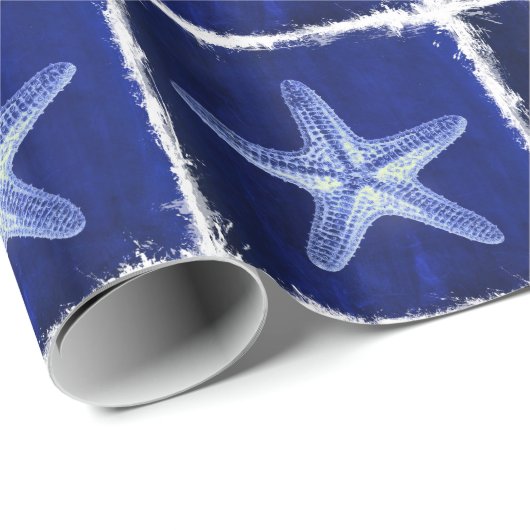 沿岸のシックなビーチの素朴な青い航海のヒトデ ラッピングペーパー (ロールコーナー)