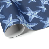 沿岸のシックなビーチの素朴な青い航海のヒトデ ラッピングペーパー (ロールコーナー)