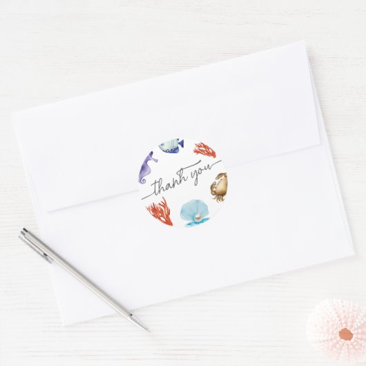 沿岸のシックな水彩画のありがとうカード ラウンドシール (封筒)