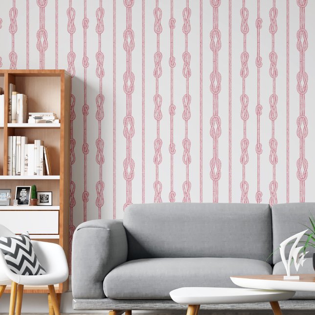 沿岸のシックな赤いロープとセーラーズノットプリント 壁紙 (Coastal chic Red rope and sailor's knots print Wallpaper)