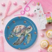 沿岸のスタイル海とカメの水色カスタム ペーパープレート (パーティー)