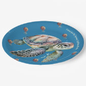 沿岸のスタイル海とカメの水色カスタム ペーパープレート (アングル)