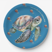 沿岸のスタイル海とカメの水色カスタム ペーパープレート (正面)