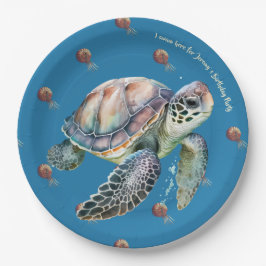 沿岸のスタイル海とカメの水色カスタム ペーパープレート