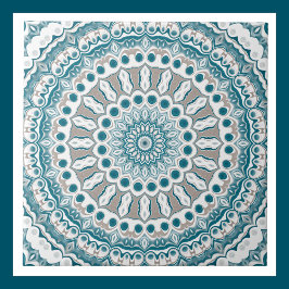 沿岸のターコイズとサンド オーシャンインスパイアードマンダラ タイル