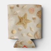 沿岸のヒトデと貝類のビーチ写真 缶クーラー (裏面)