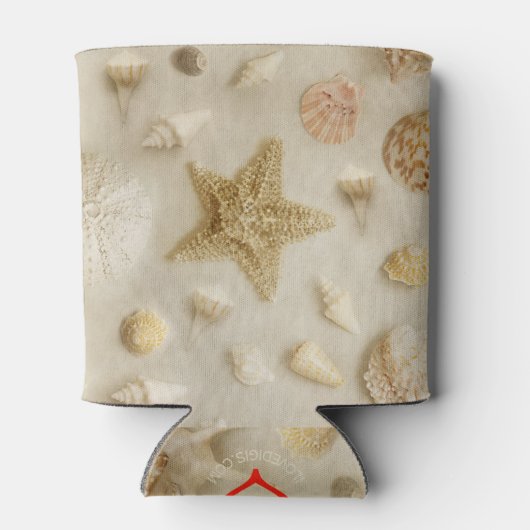 沿岸のヒトデと貝類のビーチ写真 缶クーラー (裏面)