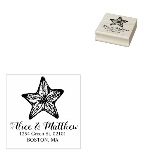 沿岸のヒトデ結婚グモノグラム ラバースタンプ (押印)