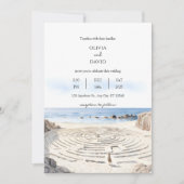 沿岸のビーチサイド迷路バイザ結婚海 招待状 (正面)